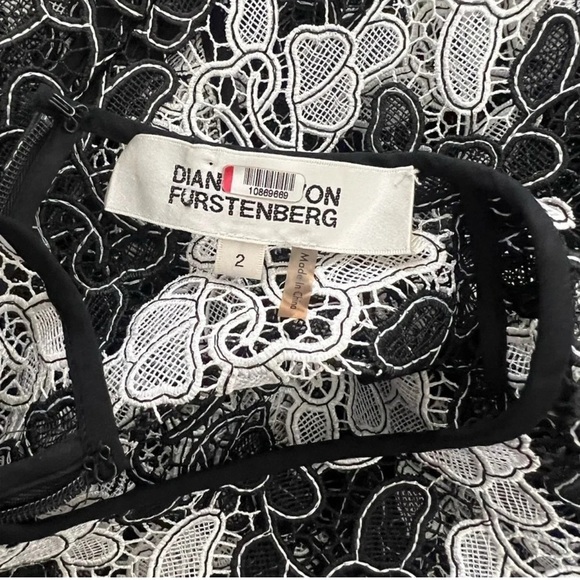 Diane von Furstenberg black and white macramé floral Guipure lace dress Size 2 - Picture 9 of 14